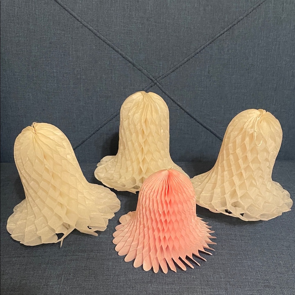 Set of Cream and Pink Honeycomb Bell Decorations